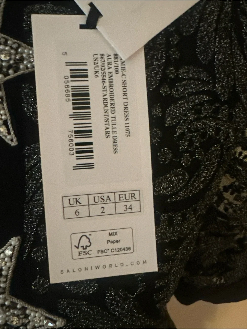 SALONI Black Glitter Star-Appliqué Fit & Flare Mini Dress - Picture 5 of 6
